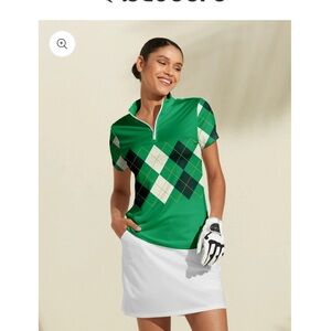 Women's Green Argyle Short Sleeve Polo Shirt